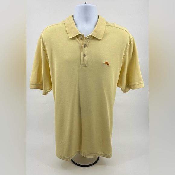 Tommy Bahama Supima Knit Cotton Polo Shirt Pale Yellow Orange Marlin Men’s 2XL - Picture 1 of 9